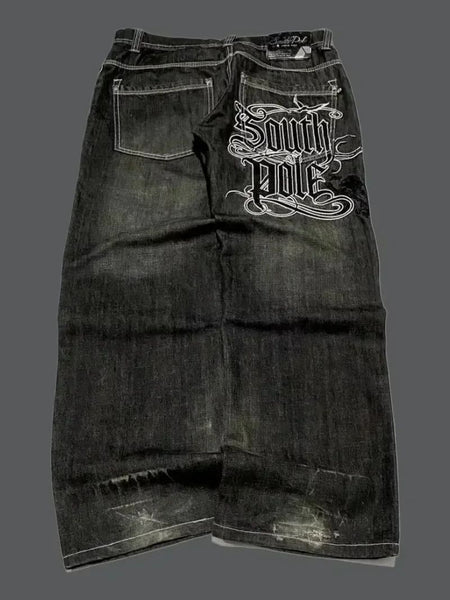 Streetwear New Fashion Oversized Embroidered Baggy Jeans Female Y2K Harajuku Hiphop Retro Gothic High Waist Wide-leg Pants Pants