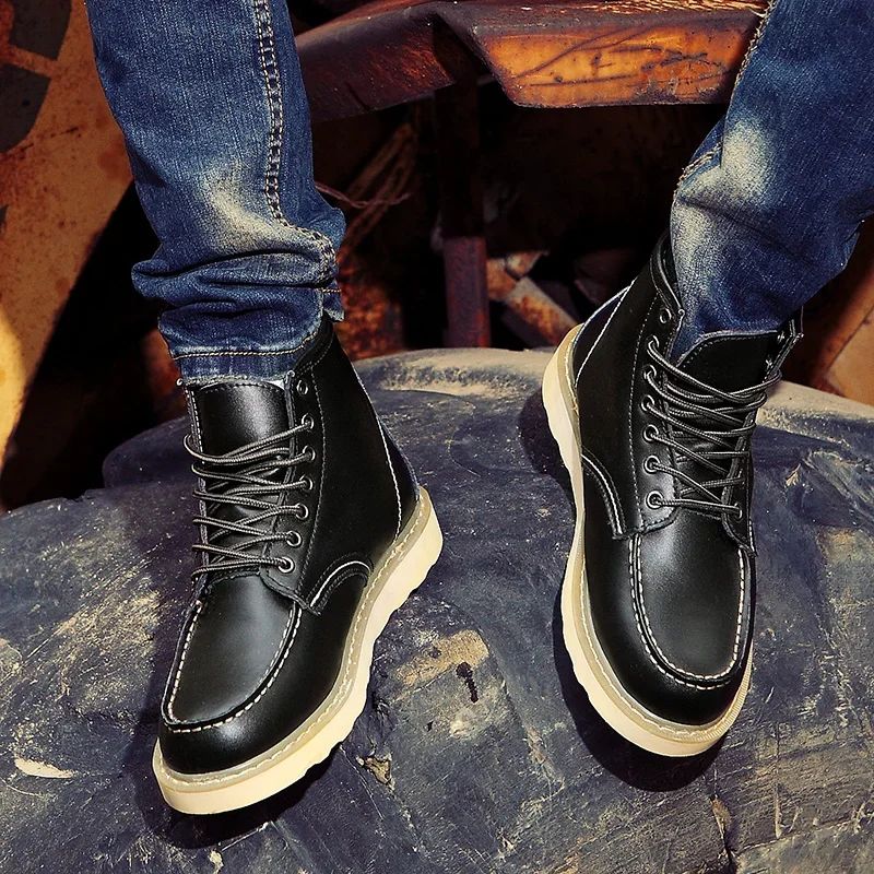 Winter Leather Men Boots Warm Mens Snow Boots with Fur Waterproof Handmade Male Ankle Boots No-slip High Top Male Work Shoes