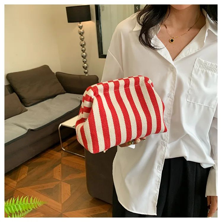 Casual Colorblock Bag Ladies Ruched Cloud Purse Summer Woven Crochet Purses for Women Beach Clutch Handbags 2025 Dumpling Hobo
