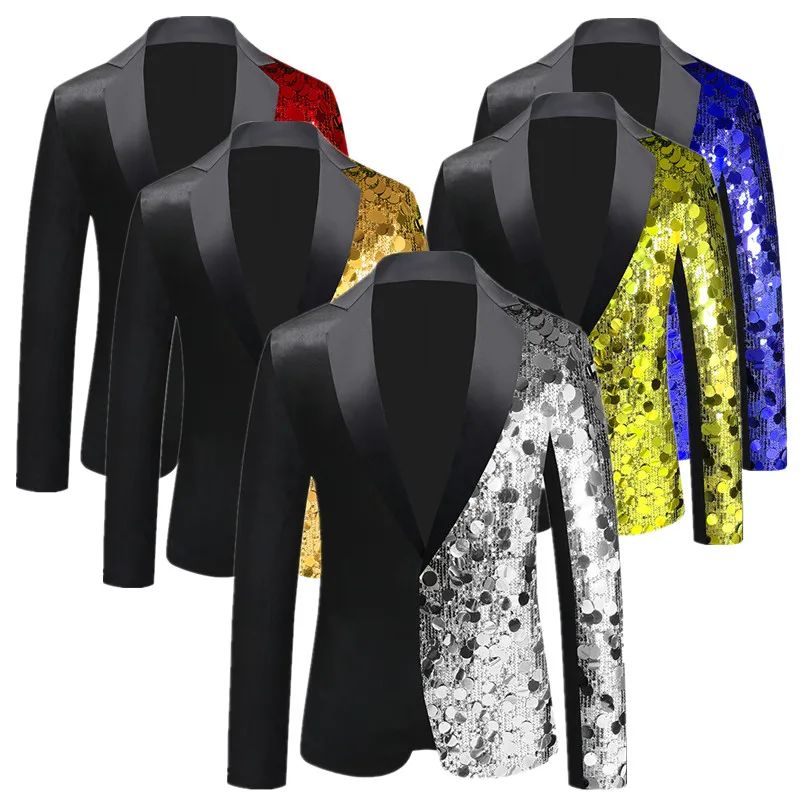 New Men Luxury Sequin Suit Jacket Silver / Gold Fashion Singer Bar KTV Dance Party Stage Performance Dress Blazers Coats