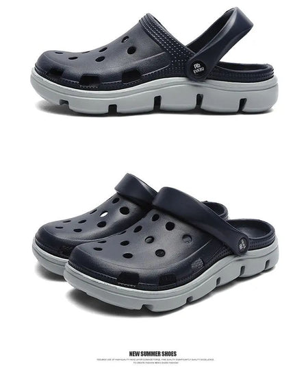 2024 Summer Plus Size Hollow Out Sandals Men's Breathable Slippers Trendy Thick Base Slip-On Beach Shoes Men's Footwear