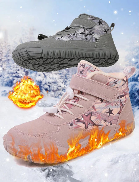 2025 Kids Barefoot Snow Boots Wide Toe Winter Insulated Waterproof Fur Lined Shoes for Boys Girls Cold Weather Outdoor Sneakers