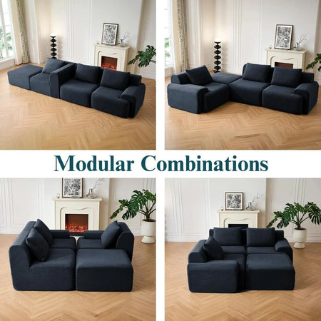 Oversized U-Shaped Corduroy Sectional Sofa Set with 2 Ottomans Deep Seat Boneless Comfortable Living Room Couch