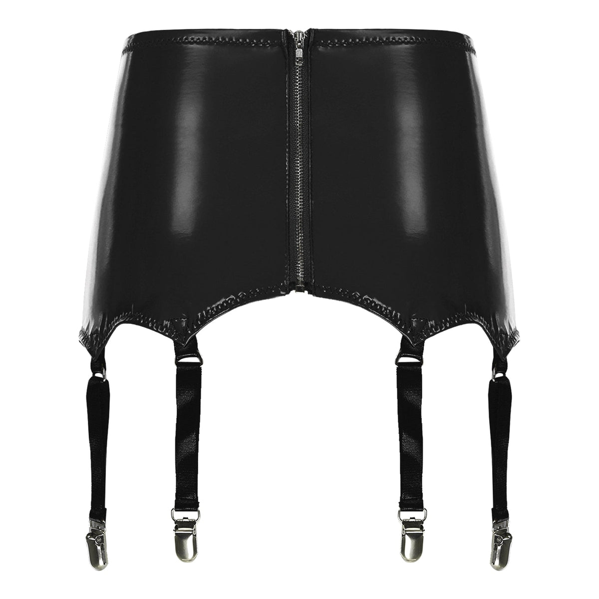 Womens Garters Latex Skirts Ladies Suspender Belt Wet Look Patent Leather Mini Skirts Garters with Metal Clips Clubwear Costume