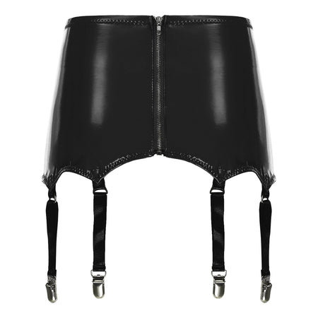 Womens Garters Latex Skirts Ladies Suspender Belt Wet Look Patent Leather Mini Skirts Garters with Metal Clips Clubwear Costume