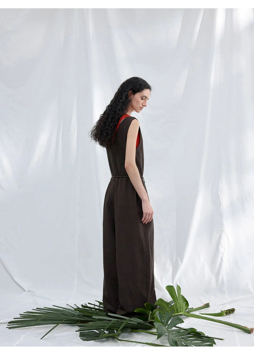 Colne U-Neck Linen Blend Vest And Knife Pleat One-Piece Pants Women's Fashion Design Sensation Tianli Material Long Pants
