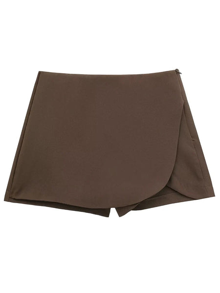 Willshela Women Fashion Solid Side Zipper Skirts Shorts Vintage High Waist Female Chic Lady Shorts
