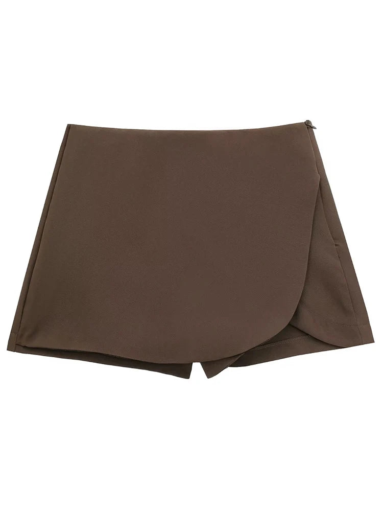 Willshela Women Fashion Solid Side Zipper Skirts Shorts Vintage High Waist Female Chic Lady Shorts