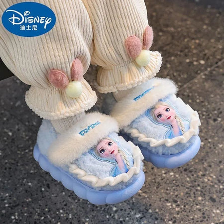 Disney Princess Elsa Winter Children's Cotton Home Slippers Frozen Girl's Snow Non Slip Warm Baby Slippers Pink Blue Size 26-35