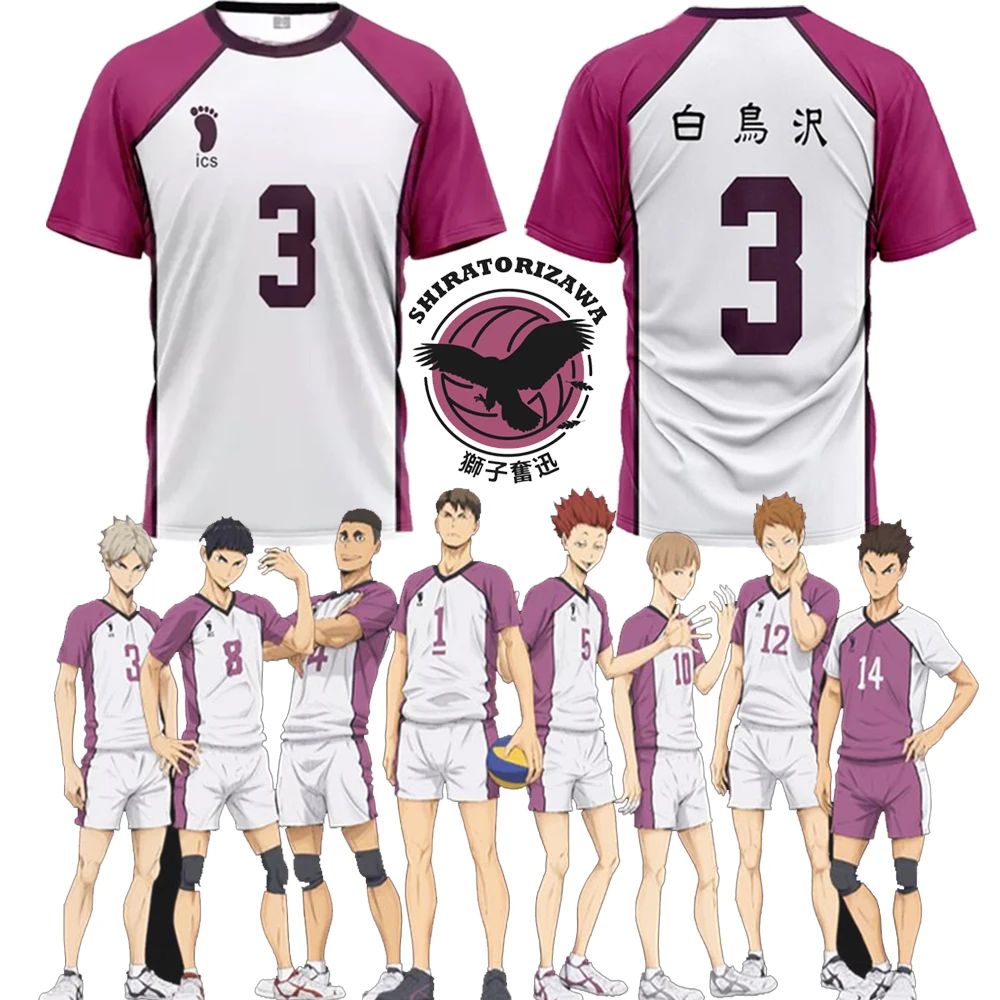 Haikyuu Jersey Japanese Anime Cosplay Tops Shiratorizawa Academy Volleyball Uniform Wakatoshi Ushijima Loose Sports T Shirt