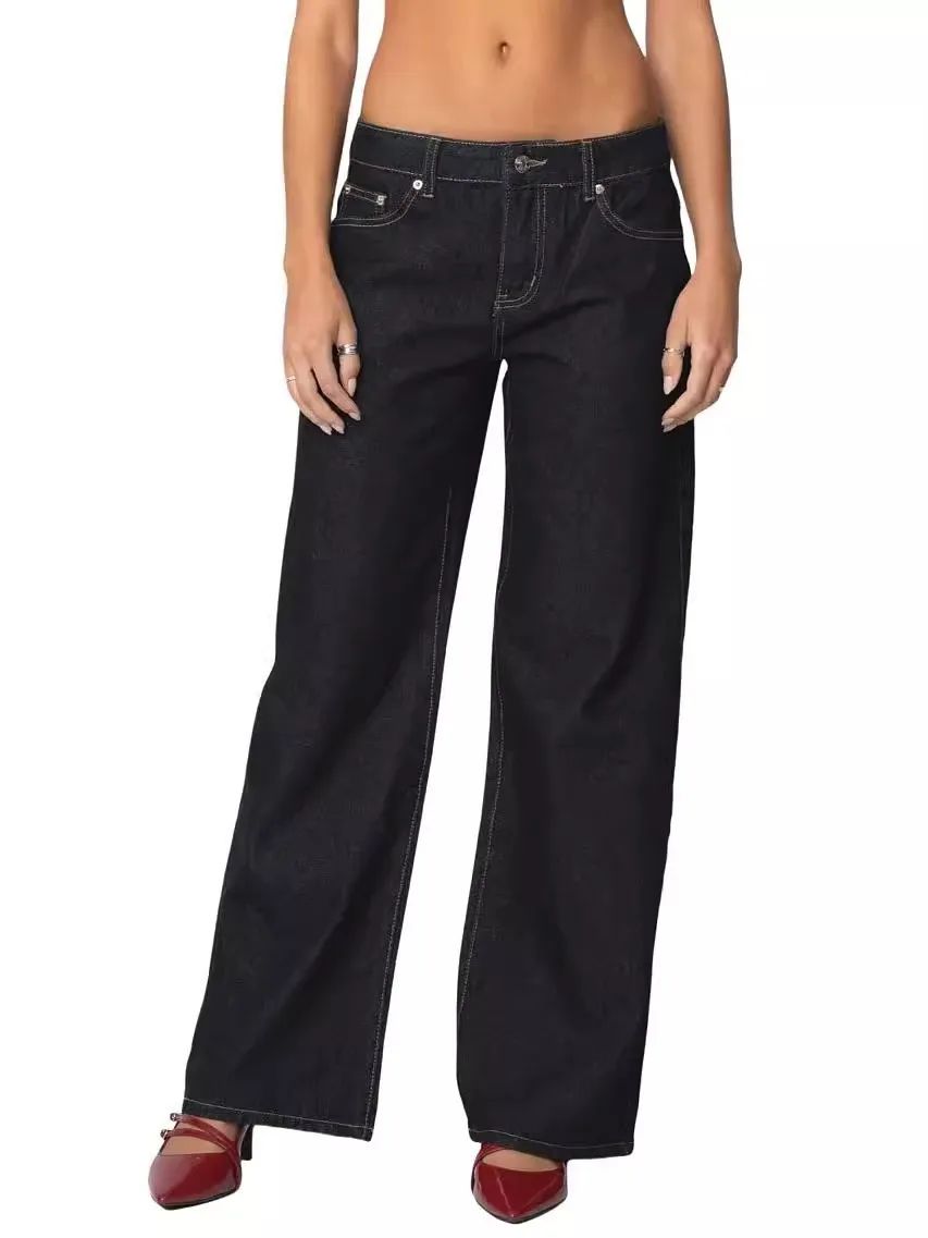 Fashionable Russian Women's Jeans High Waist Wide Leg Floor-Length Old Fashion Decorative Long Version of Women's Jeans