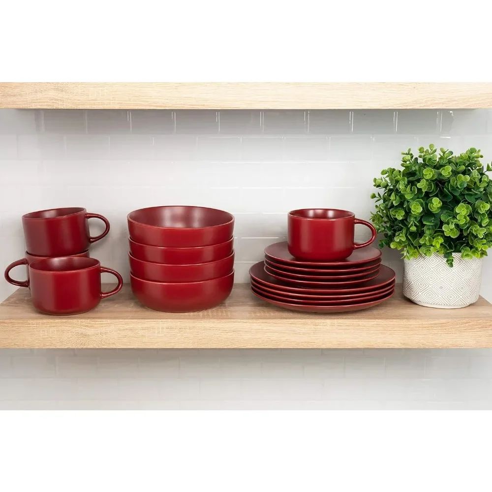 10 Wazee Matte Coupe Dinnerware Set, 16 pc, Red