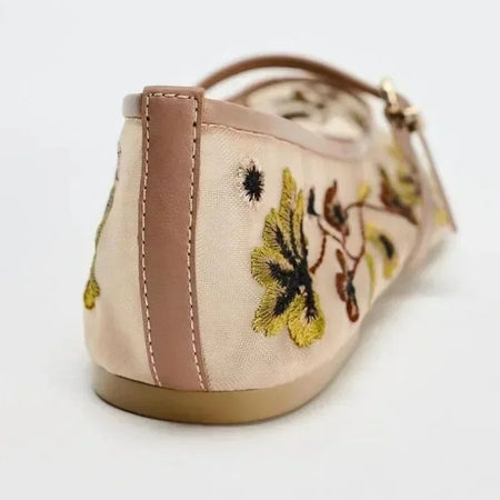 New Mesh Breathable Ballet Flats Women Luxury Designer Embroidered Flower Mary Jane Shoes Light Comfort Low Heeled Summer Flats