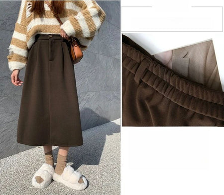 High Waist Plus Size Women Skirt Spring Women Clothing High Waist Hepburn Style Mid-Length A-Line Skirt New Casual Solid Skirts