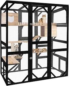 Large Cat Catio Outdoor Window Enclosure 73" Wooden Cat House Attached to Window Catio for Cats Walk in Kitty Kennel with Large