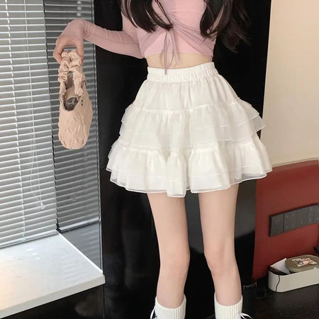 Plus Size New Style Pure Desire Aesthetic Mini Dress Net Yarn Fairy Puff Skirt High-Waisted Slimming Lace Cake A- Line Skirt ...