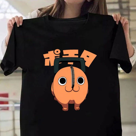 Fun Pochita Printed T-shirt Women's Loose Short Sleeve Round Neck Top Women's Casual Shirt T-shirt Anime T-shirt