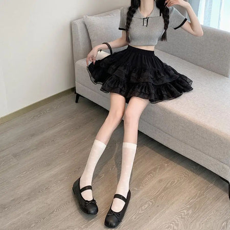 Plus Size New Style Pure Desire Aesthetic Mini Dress Net Yarn Fairy Puff Skirt High-Waisted Slimming Lace Cake A- Line Skirt ...