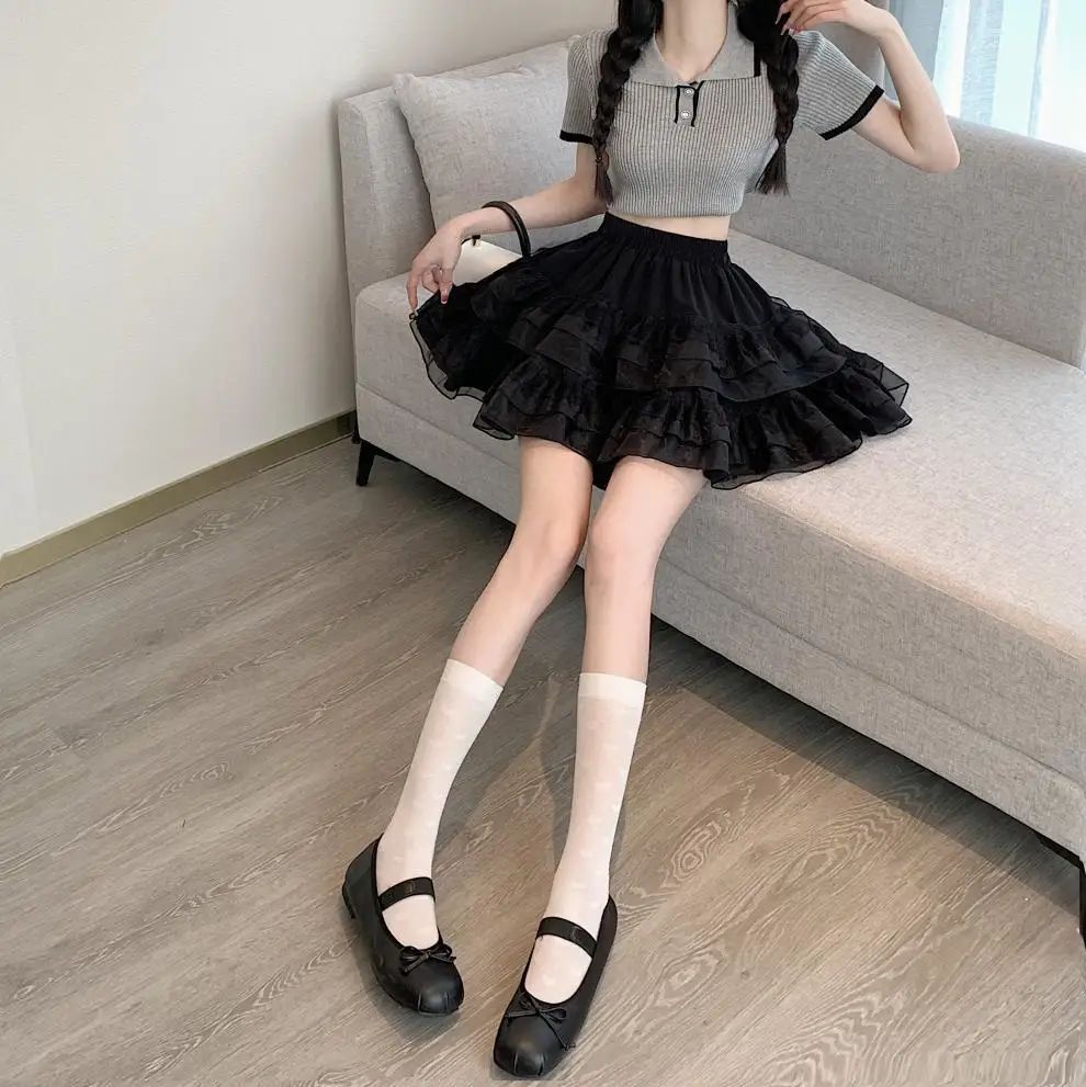 Plus Size New Style Pure Desire Aesthetic Mini Dress Net Yarn Fairy Puff Skirt High-Waisted Slimming Lace Cake A- Line Skirt ...