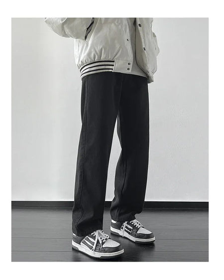 4 Colors Winter Fleece Men's Jeans Baggy Straight Elastic Waist Denim Pants Fashion Korean Thickened Warm Male Thermal Trousers