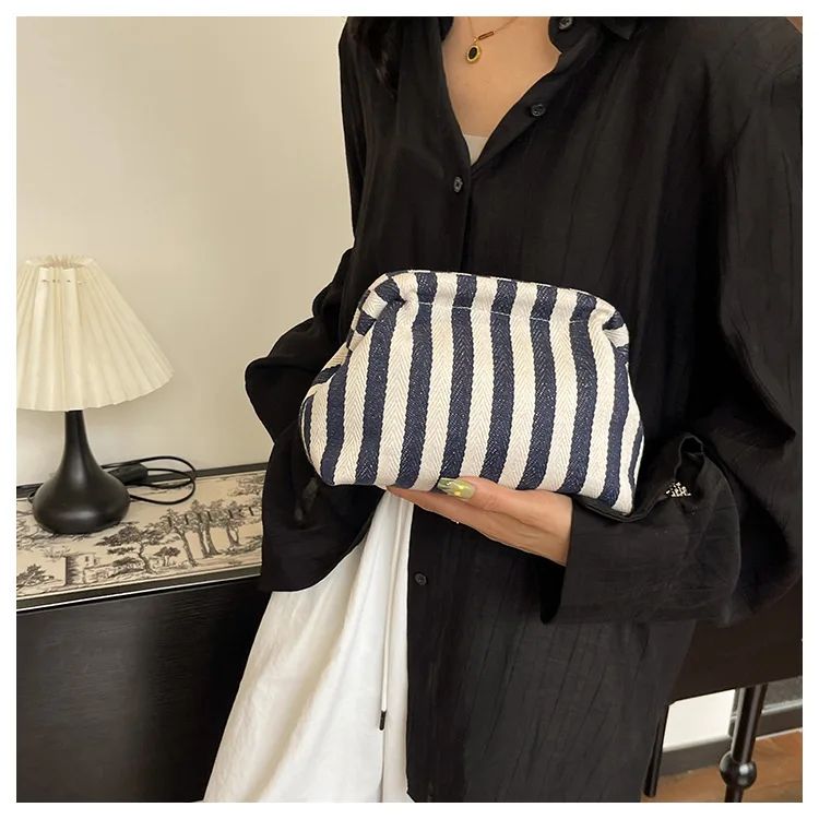 Casual Colorblock Bag Ladies Ruched Cloud Purse Summer Woven Crochet Purses for Women Beach Clutch Handbags 2025 Dumpling Hobo