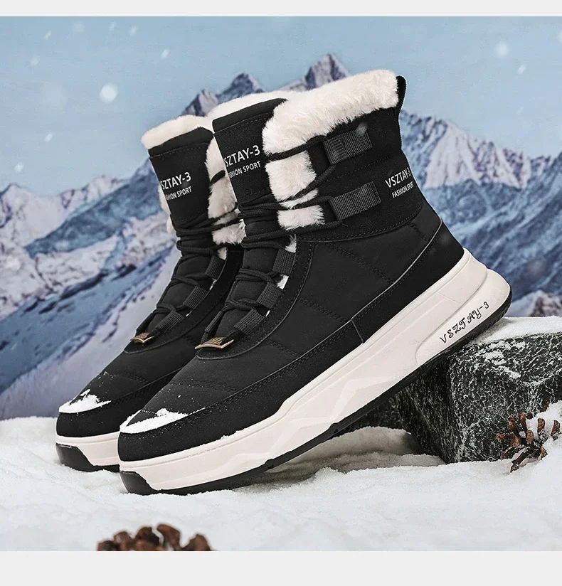 Men's Winter Plus Velvet Warm High-top Down Bread Shoes Waterproof and Non-slip Cotton Shoes Men's Big Boots==bottes Pour Hommes