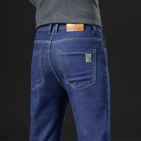 2025 New Classic  Men's Business Casual Velvet Jeans Winter Chinese Embroidery Straight Loose Warm Thick Pants