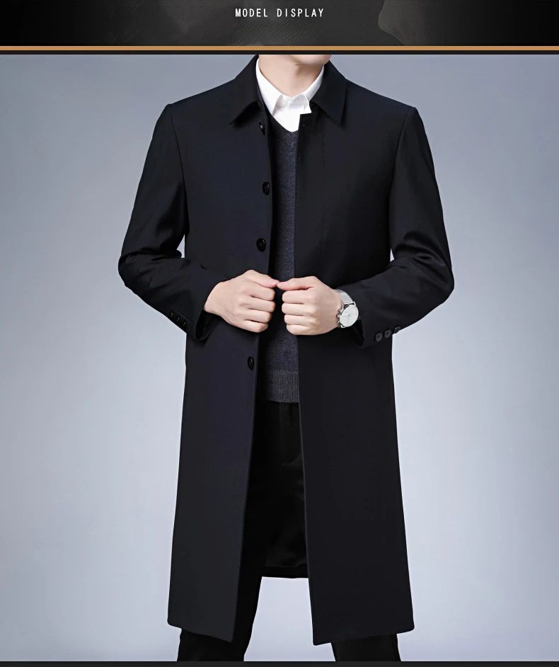 Light Luxury Long Jacket Men's Winter Business Casual Comfortable Windproof Warm Trench Coat British Streetwear Suit Male Coat