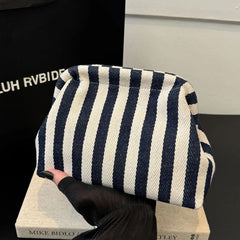 Summer Woven Crochet Striped Women's Handbag Large Capacity Knitted Beach Evening Bag Casual Ladies Colorblock Niche Cloud Bag