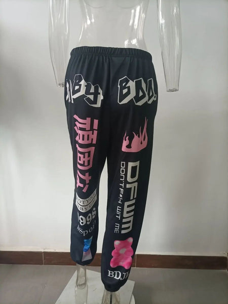 Summer New Printed Fashion Elastic Waist Sports Casual Harlan Pants for Women