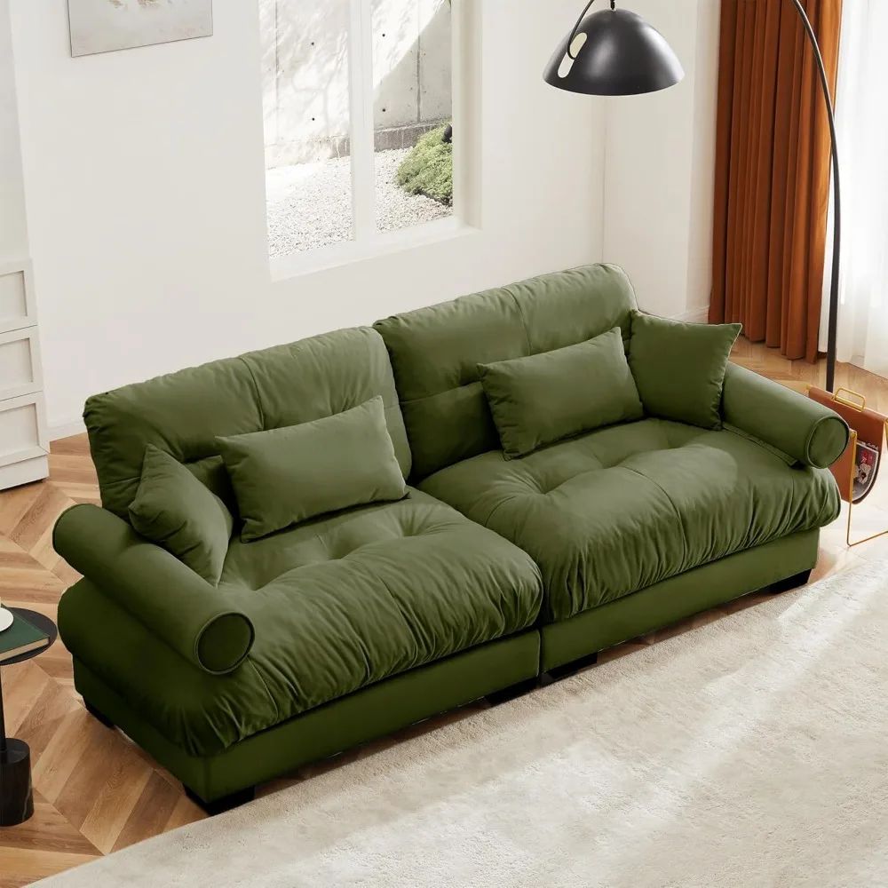 Velvet Modular Sectional Sofa Couch with Armrest And Pillows Large Comfy Living Room Furniture 94 Inch