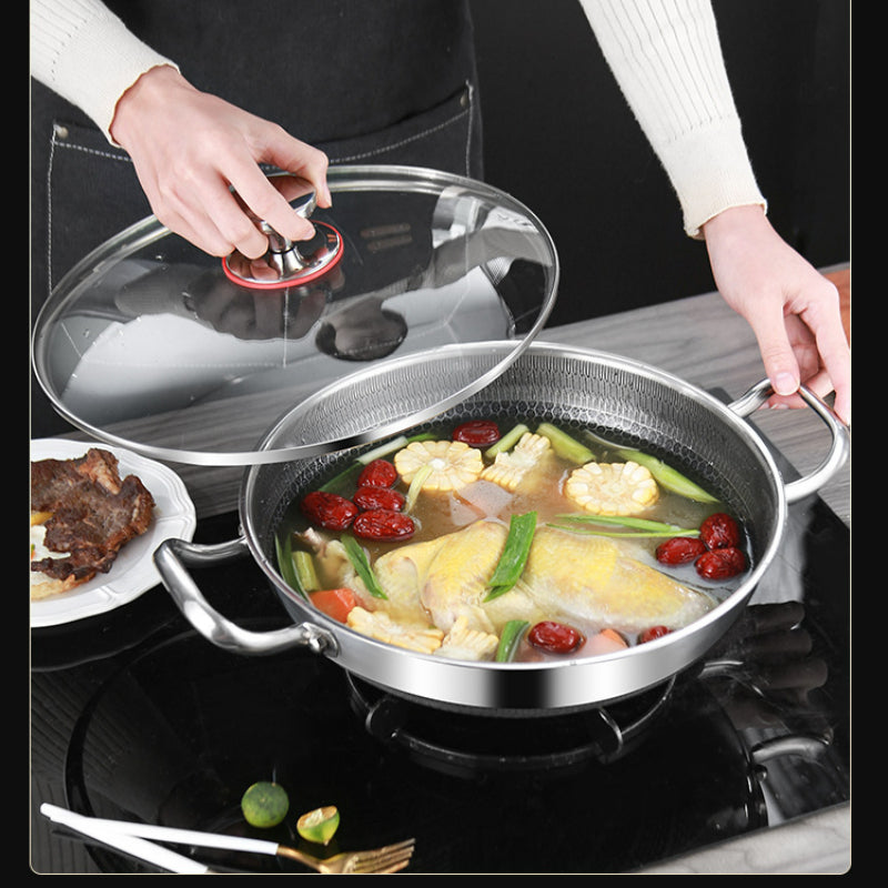 32cm 304 Stainless Steel Frying Pan Food Grade Non Stick Pan Honeycomb Pot Bottom Induction Cooker Gas Stove General Wok