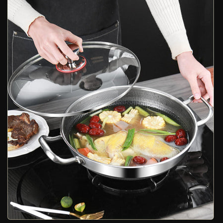 32cm 304 Stainless Steel Frying Pan Food Grade Non Stick Pan Honeycomb Pot Bottom Induction Cooker Gas Stove General Wok