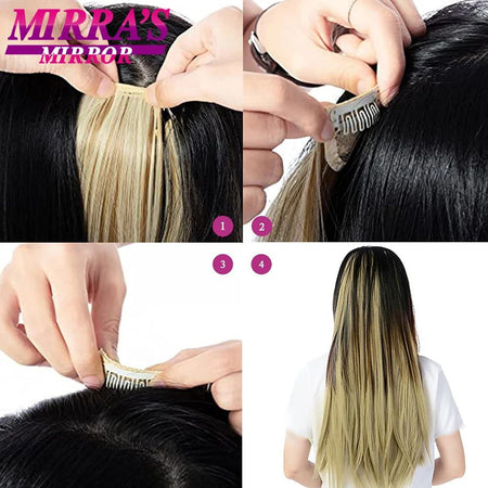 16 Clips in Hair Extensions 24Inchs Long Straight Hairstyle Synthetic Blonde Black Hairpieces Heat Resistant Fake Hair 6Pcs/Set