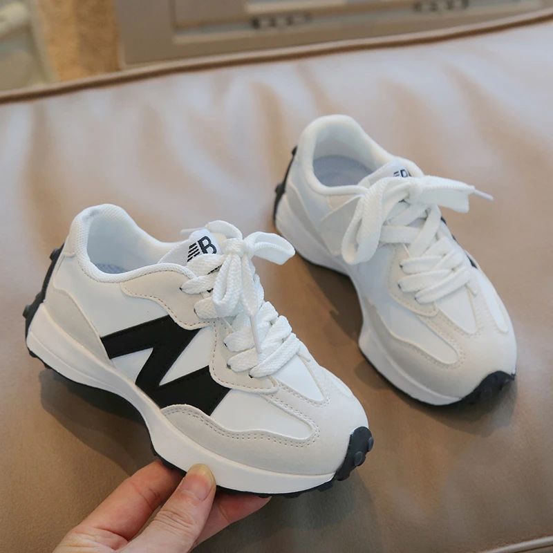 Children's Spring New Leather Upper Sneakers Kids Non-Slip Casual Shoes Boys Girls Soft Sole Students Tennis Toddler Sport Shoes