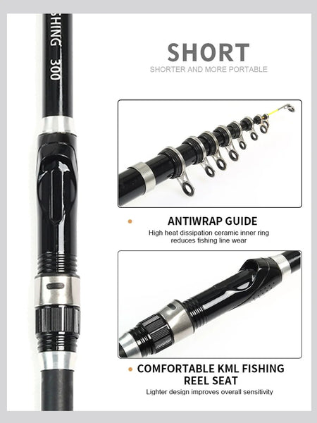 Ultra Durable Telescopic Rock Fishing Rod Spinning Carbon Fiber Pesca Carp Feeder Pole 1.5-3.0M Portable Travel Mini Fish Tackle
