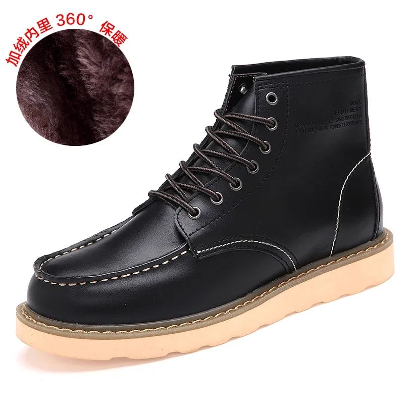 Winter Leather Men Boots Warm Mens Snow Boots with Fur Waterproof Handmade Male Ankle Boots No-slip High Top Male Work Shoes