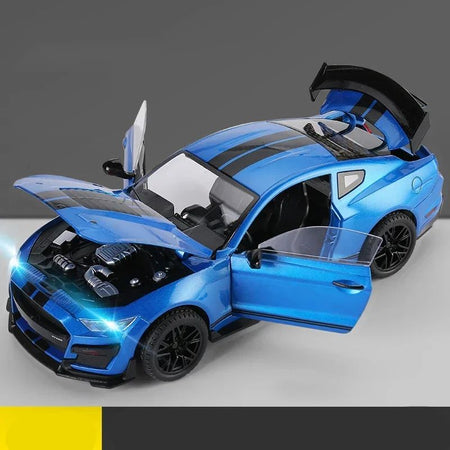 Large 1:18 Ford Mustang GT500 Miniatures Alloy Diecast Metal Vehicle Model Collectibles Sound Light Toys Car Gifts For Kids Boys