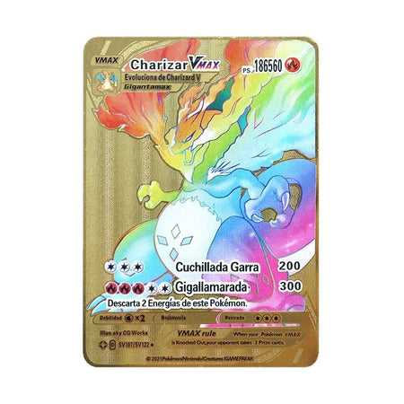 Pokemon 183200 Points High Hp  Gold Black English French Metal Cards Vmax Mega GX Game Collection Cards Charizard Pikachu Mewtwo