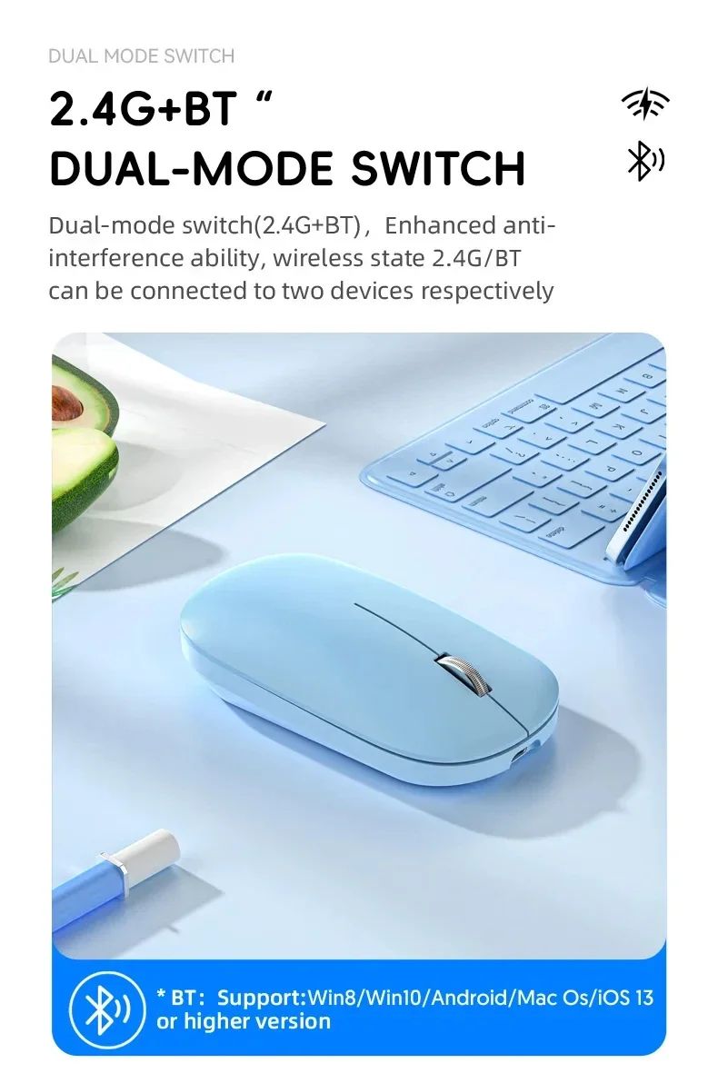 Xiaomi Wireless Mouse Bluetooth Silent 2.4G Dual-mode Type-C Charging Ergonomic Morandi Portable Laptop Office Gaming Mouse