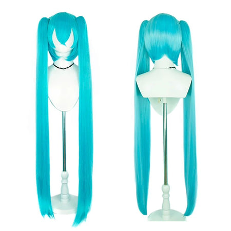 High-Quality Anime Miku Cosplay Synthetic Hair 46-Inch Detachable Double Ponytail Halloween Carnival Party Wig Heat-Resistant