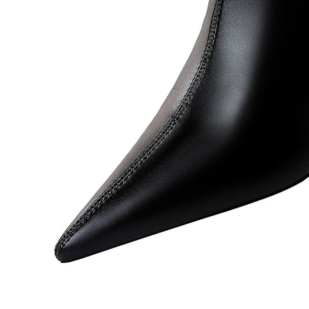 Women 7.5cm 10cm High Heels Leather Boots Lady Low Heels Short Ankle Boots Stripper Winter Warm Snow Plush Pointed Toe Shoes