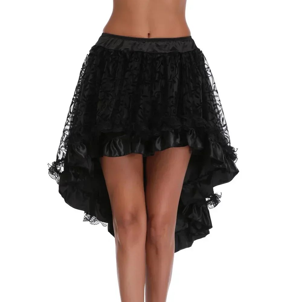 Steampunk Women Lace Floral Skirt Asymmetrica Renaissance Victorian Pirate Medieval Sexy Gothic Corset Skirts Matching