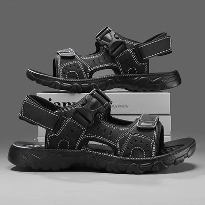 Summer Men Sandals PU Leather Lightweight Open Toe Flat Mens Casual Shoes Outdoor Walking Sandals for Men Beach Shoes Size 39-46