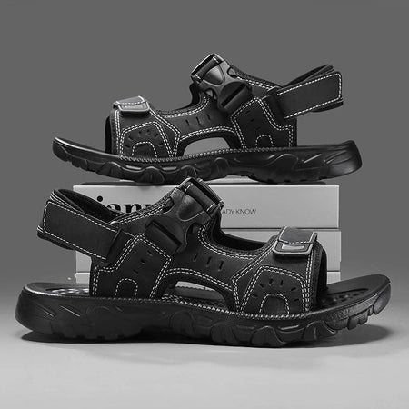 Summer Men Sandals PU Leather Lightweight Open Toe Flat Mens Casual Shoes Outdoor Walking Sandals for Men Beach Shoes Size 39-46