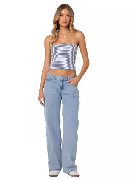 Fashionable Russian Women's Jeans High Waist Wide Leg Floor-Length Old Fashion Decorative Long Version of Women's Jeans