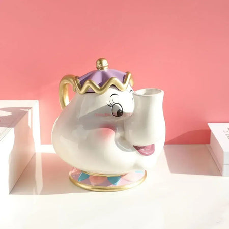 Disney Teapot Cute Cartoon Beauty And The Beast Coffee Pots Mug Mrs Potts Chip Cup Tea Cup Pots One Tea Set Droshipping Desk Gif