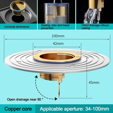 Brass Floor Drain Core Fast Drainage Insect Proof Drain Sink Shower Plug Backflow Preventer Valve Bathroom Accessories