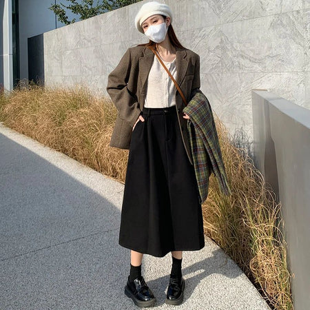 High Waist Plus Size Women Skirt Spring Women Clothing High Waist Hepburn Style Mid-Length A-Line Skirt New Casual Solid Skirts