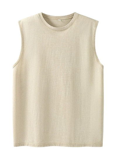 2025 Summer New cotton Men's Washed Cotton Tank Tops Muscle Gym Sleeveless Workout T Shirts Running Beach Loose Tees